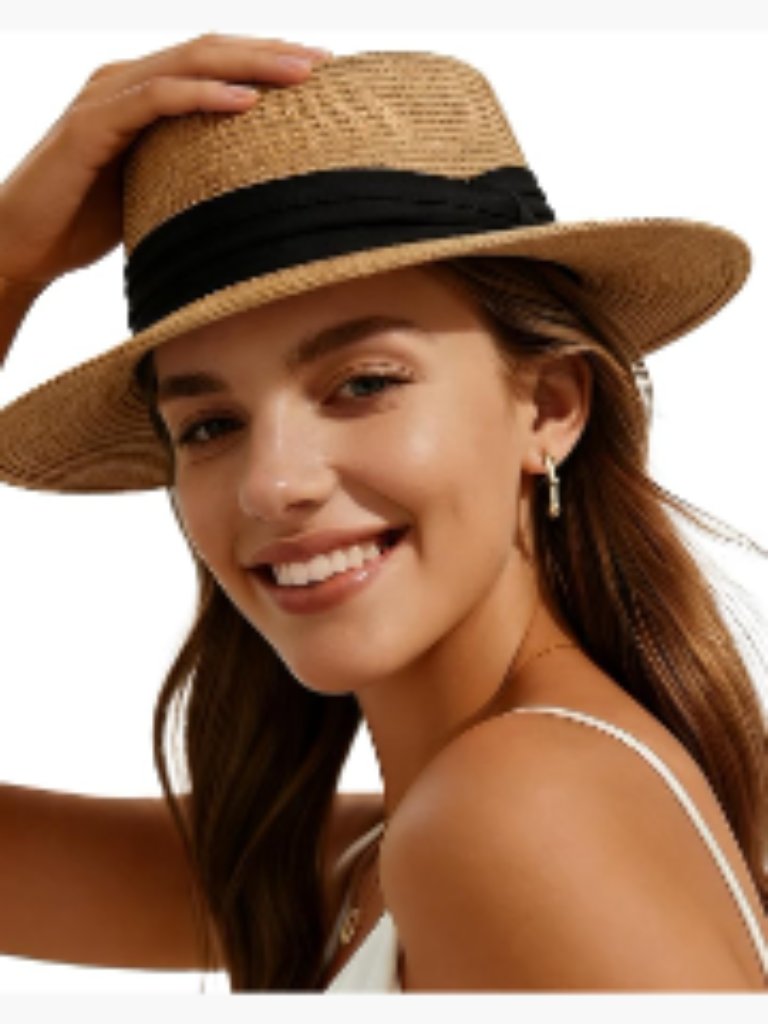 Wide Brim Straw Sun Hat, Upf 50+, Foldable Packable Roll Up Sun Hat For Women